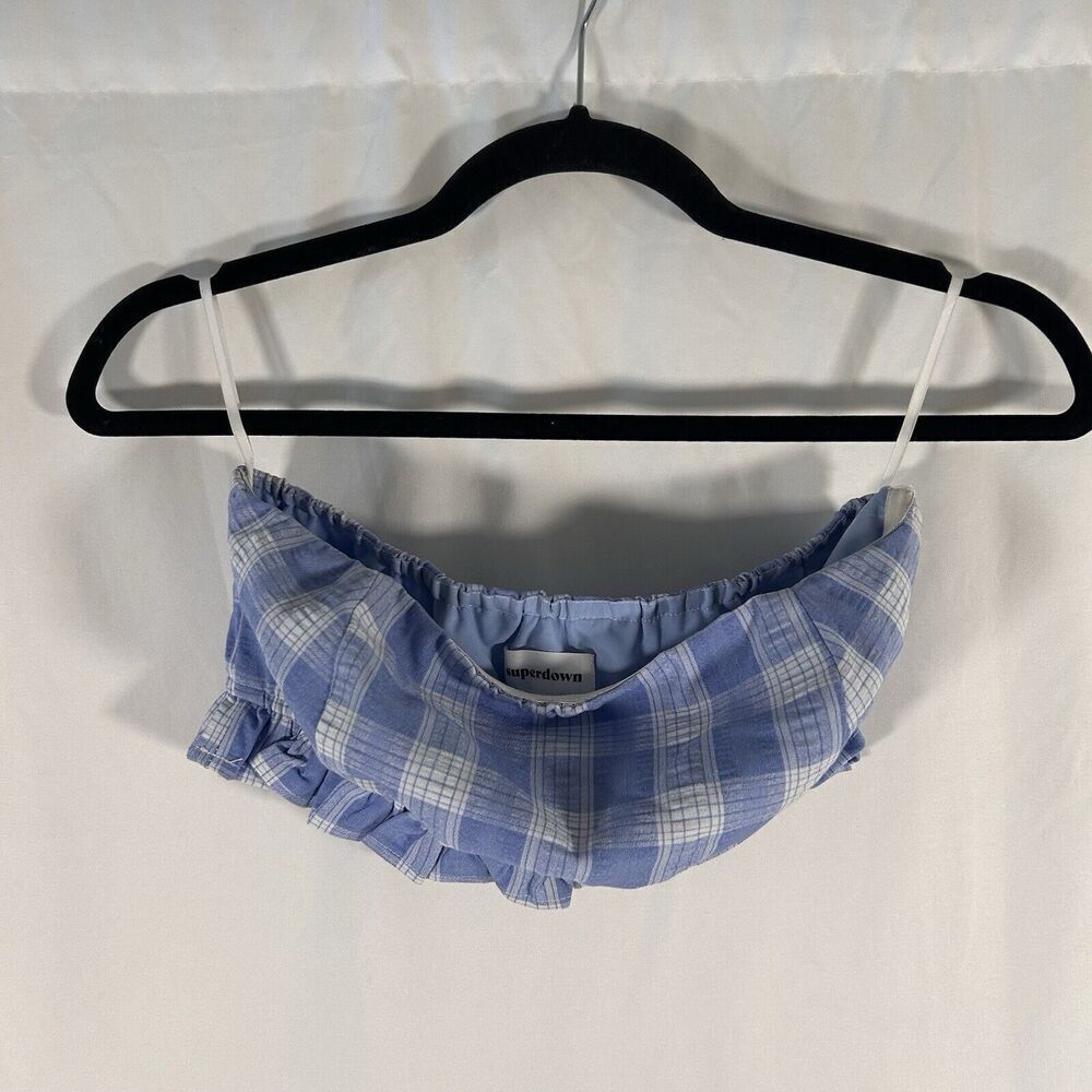Superdown Bandeau top Women's Small Blue Plaid Sleeveless Pullover